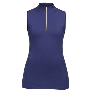 High Quality <b>Women's</b> Sleeveless Zip Up Top Solid <b>Pink</b> Mock Neck Horse Riding Shirt - Product Image 4