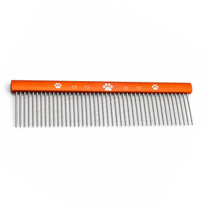 Peigne de toilettage pour animaux de compagnie en plastique orange avec dents en acier inoxydable et motif empreinte de patte, écologique pour le soin des poils de chiens et de chats - Product Image 6