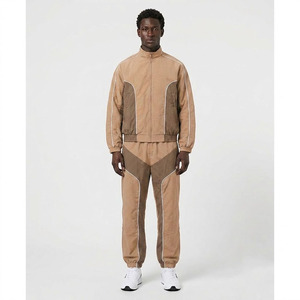 Survêtement marron personnalisé OEM/ODM, ensemble de sport deux pièces color-block en gros, ensemble décontracté de haute qualité pour hommes - Product Image 3