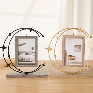 Eye Level <b>Round</b> Metal Photo <b>Frame</b> With Leaf Design Gold Finish Horizontal Tabletop Display Decorative Home Accent - Product Image 3