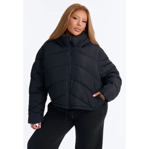 <b>Cropped</b> Quilted Down <b>Jacket</b> for Women Stand Collar Zip up Long Sleeve Warm Winter <b>Puffer</b> Coat Wholesale Outerwear - Product Image 4