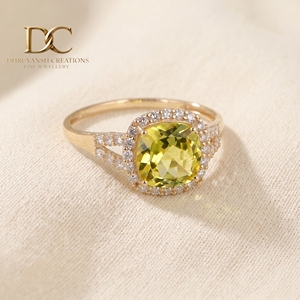 Bague ethnique en or massif 14 carats avec diamant de laboratoire et saphir jaune de laboratoire, design élégant, bijoux fins pour femmes, mariage - Product Image 2
