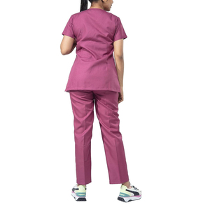 Women's Pink <b>Scrub</b> <b>Set</b> With Pocket Hospital Uniform Cotton Polyester Woven Pants Top <b>Set</b> Needle Detection - Product Image 2