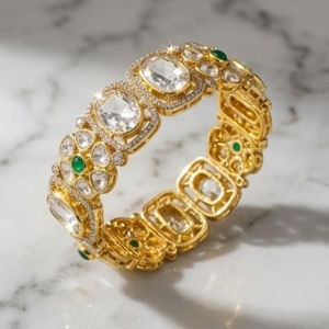 Luxury 925 Silver Monzo Bangles Traditional Stone Designer <b>Kada</b> Bracelet Set for Women Wedding Jewelry - Product Image 2