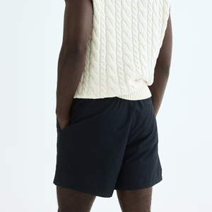 Short de bain pour homme bleu marine à séchage rapide, taille mi-haute avec cordon élastique, décontracté, en tissu tissé pour l'été - Product Image 4