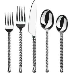 Juego de Cubiertos de Acero Inoxidable de Lujo con Mango Trenzado, Tenedor, Cuchara y Cuchillo, Vajilla Moderna para Mesa de Comedor, Utensilios de Cocina - Product Image 2