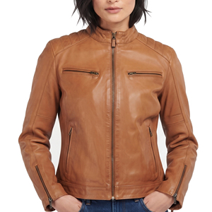 Women's Genuine Leather Moto <b>Jacket</b> Full Sleeve Stand Collar Zipper Closure <b>Biker</b> <b>Jackets</b> Chest Pocket Leather Racer <b>Jacket</b> - Product Image 1