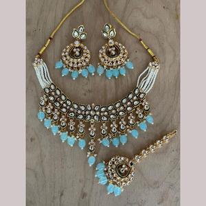 Chapado en oro Kundan piedra y cuentas Meenakari collar conjunto 10581333SBL joyería de moda - Product Image 1