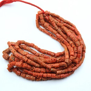 Natural Red Coral Tube Beads Polished Round Hole Stone Beads for Jewelry Making Necklace <b>Craft</b> - Product Image 2