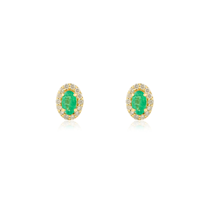 Stunning Delicate Design Minimalist Emerald & Diamond <b>Small</b> Halo <b>Stud</b> <b>Earrings</b> Graduation Gift 18K Solid Yellow Gold Jewelry - Product Image 1