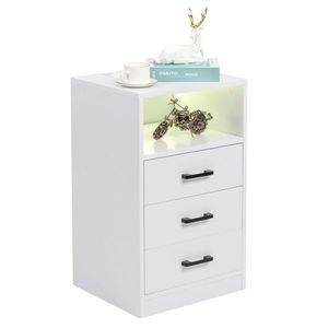 Comodino bianco a 3 cassetti in truciolato triaminico con luce LED e prese - 40x35x65cm - Product Image 4