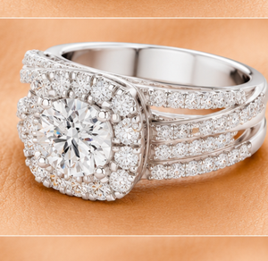 Anillo de Compromiso de Lujo con Halo de Diamantes de Corte Redondo para Mujer en Oro Amarillo, Oro Blanco y Oro Rosa, Joyería Nupcial - Product Image 4