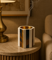 Brûleur à Bakhoor carré de luxe en résine Ramadan, motif marbre blanc doré rayé, porte-encens aromatique durable, écologique et fait main