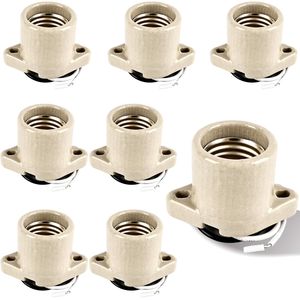8 Pack Medium Porcelain E26 Light <b>Socket</b> Keyless <b>Screw</b> Lamp Holder with Two-Hole Flange Mounting Stylish Base for Home Lighting - Product Image 1