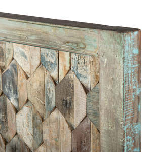 Lit de plate-forme en bois de récupération massif de conception traditionnelle tête de lit en mosaïque sculptée à la main décor de chambre à coucher classique rustique gain de place - Product Image 3