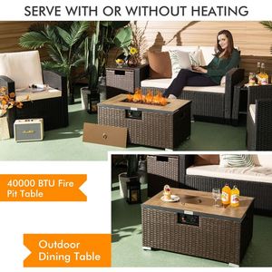 Set Tavolo con Braciere a Propano in Rattan 32 x 20 Pollici con Tavolino Laterale e Copertura per Serbatoio - Product Image 5