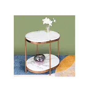 Овальный мраморный дизайнерский боковой столик, журнальный столик, стол для гостиной, Западный металлический логотип, строительный стиль, производитель оптом