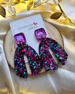 Handmade Glitter Resin Earrings Pink Square <b>Top</b> Colorful Sequined Dangle Fashion Statement Jewelry - Product Image 2