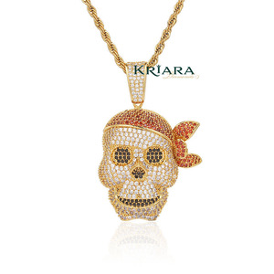 Pendentif Crâne en Argent 925 Plaqué Or 18K avec Moissanite, Style Hip-Hop Unisexe, Breloque Thème, Coupe Ronde Brillante - Product Image 2