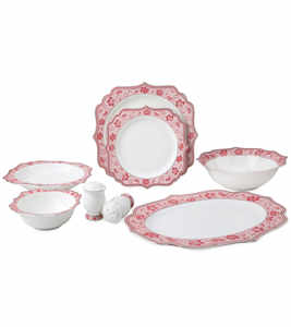 Service de table de luxe 29 pièces en porcelaine fine avec élégante bordure florale rose – Design haut de gamme et premium - Product Image 1