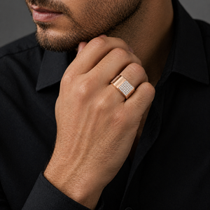 <b>Mens</b> 18KT Rose Gold Micro Pave Cubic Zirconia Square Signet <b>Ring</b> Open Adjustable Band Geometric Statement Wedding Party Gift - Product Image 5
