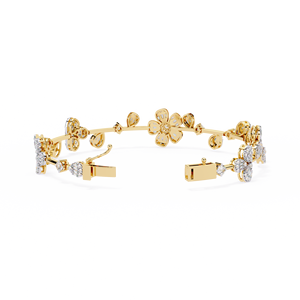Flower Shape Natural Stone Bracelet 18K <b>Solid</b> <b>Gold</b> Brilliant Cut Claw Setting Unisex Hiphop Wedding Jewelry Chain Link Design - Product Image 1