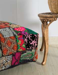 Cojín de Piso Bohemio con Diseño de Patchwork, Cuadrado, de Algodón Acolchado, Bordado, con Funda Lavable y Extraíble, Hecho en México - Product Image 3