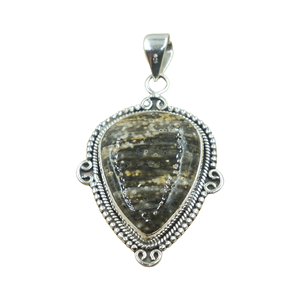 Colgante de Plata con Jaspe Oceánico Natural, Hecho a Mano, Estilo Boho Vintage, Forma de Escudo, Joyería Distintiva, Regalo Único con Piedra Preciosa para Ella, Él, Mujer, Hombre - Product Image 1
