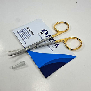 Stainless Steel 4.5 Inch Curved <b>Tungsten</b> Carbide Iris Scissors With Gold Plated <b>Ring</b> Handles For Professional Surgical Use - Product Image 2