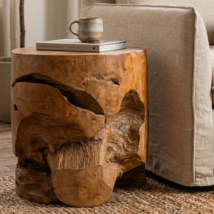ARTERRA Tabouret cylindrique en racine de teck au design rustique pour appartements de luxe, hôtels et espaces de vie type entrepôt - Product Image 3