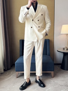 Costume de cérémonie deux pièces en lin pour homme, style rétro, croisé, coupe ajustée, avec braguette zippée, anti-statique, décontracté - Product Image 5