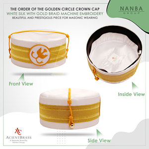 Tapa Dorada con Diseño de Corona |   Gorra con Corona Bordada a Mano con Hilos de Oro |   Gorra Masónica Blanca |   Gorra Ceremonial Masónica |   Personalizado - Product Image 4