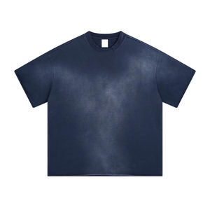 Camiseta de punto de manga corta con cuello redondo para hombre, estilo casual, lisa, teñida, azul marino, talla grande, OEM ODM - Product Image 5