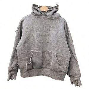 Sudadera con Capucha Extra Grande para Hombre, Estilo Vintage, Desgastada, de Color Sólido, de Algodón French Terry, Informal, Hip Hop, Transpirable, Resistente al Viento - Product Image 3