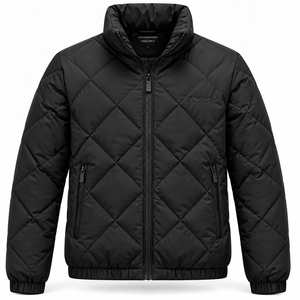 Blouson matelassé léger noir pour homme avec col montant, style streetwear décontracté, fermeture éclair intégrale, idéal pour l'hiver - Product Image 4