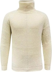 Men's White Ribbed Knitted <b>Pullover</b> <b>Sweater</b> Long Sleeve Solid Color Autumn Wear Single Button Closure - Product Image 2