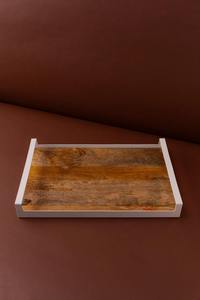 Bandeja Rectangular de Madera Natural de Lujo al por Mayor, Plato para Hotel con Elegante Marco de Metal Plateado y Diseño Sofisticado - Product Image 4
