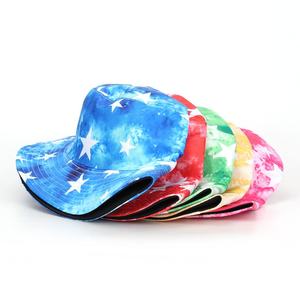 Unisex Bucket <b>Hat</b> Blue Tie-Dye White Stars Pattern Casual Spring Summer Adult <b>Hat</b> - Product Image 4