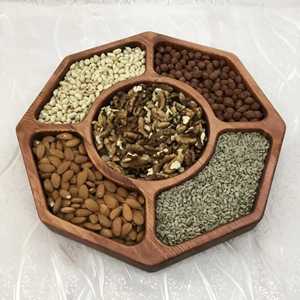 Hand Carved Wooden Dry Fruit Basket 3 Section Collapsible Fruit Tray with Handle <b>Folding</b> Wood Bowl for <b>Dining</b> <b>Table</b> and Gifting - Product Image 3