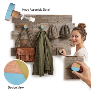 Bouton de meuble rond moderne en bois avec incrustation en laiton bleu et bois pour poignée de tiroir, usage domestique et bureau - Product Image 3
