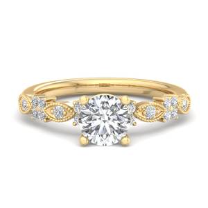 Bague de fiançailles de luxe en or rose avec diamant rond taille brillant, style <span class=keywords><strong>vintage</strong></span>, avec bande milgrain et marquise, ensemble de bijoux de mariée, bijoux de mode pour femme - Product Image 3