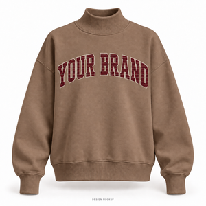 Sudadera Oversize Personalizada para Mujer, Color Marrón Mocha, Cuello Alto Simulado, Aplique Plano, Logotipo Bordado en el Borde, 32 Colores, Tallas XS-3XL - Product Image 1