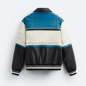 Blouson de moto en cuir véritable pour homme, personnalisé OEM, style vintage, uni, imperméable, respirant, col rond, pour l'extérieur - Product Image 2