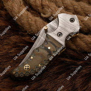 Cuchillo Táctico EDC de Acero de Damasco Personalizado, Cuchillo Plegable de Bolsillo - Mango Personalizable, para Camping y Caza, con Funda de Cuero, Venta al Por Mayor - Product Image 5