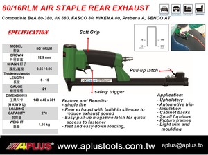 APLUS 80/16LMR Pneumatic <b>Air</b> Staple Gun Rear Exhaust Double Trigger with 80 Type Rear Exhaust Double Trigger - Product Image 2