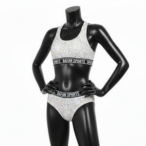 Conjunto de Bikini Premium para Mujer en Nailon y Spandex con Estampado Floral Blanco y Beige, Jacquard Negro Elástico, Logotipo Personalizado - Product Image 4