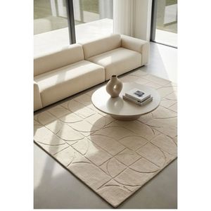 Tapis en coton tufté à la main, motif géométrique moderne sculpté, couleur ivoire, doux et lavable, pour salon, chambre, décoration intérieure - Product Image 2