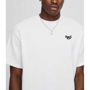 Conjunto de camiseta y pantalones cortos acanalados blancos personalizados para hombre, OEM, talla grande, ropa informal de verano, dos piezas, venta al por mayor - Product Image 3