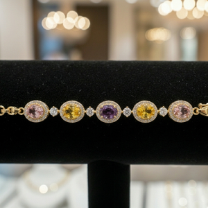 กำไลข้อมือรูปไข่สีเหลืองและสีน้ำเงินประดับด้วยอเมทิสต์ เงินแท้ 925 ชุบทอง 18K สร้อยข้อมือพลอยหรูหรา ขนาด 2.6 เหมาะสำหรับงานปาร์ตี้ - Product Image 3