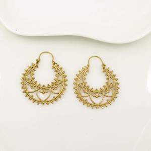 Boucles d'oreilles créoles en laiton plaqué or pour femme, style bohème, bijoux fantaisie, boucles d'oreilles tendance - Product Image 2